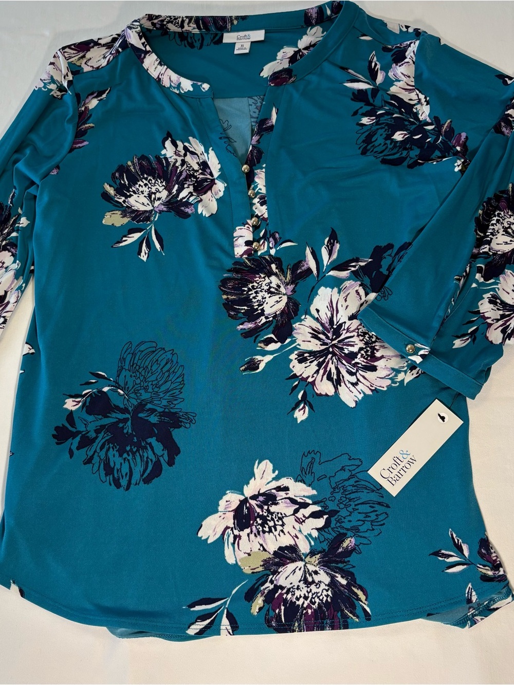 croft & barrow Teal Floral Split-Notch Tunic